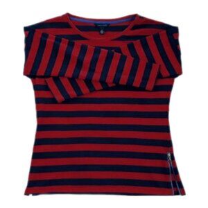 Tommy Hilfiger Striped Sweater Side Zipper Red Navy Preppy Womens Size Medium